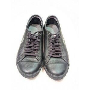 Lacoste Marcel Black Leather Mens 9.5 Low‎ Top Perforated Sneakers Casual Shoes